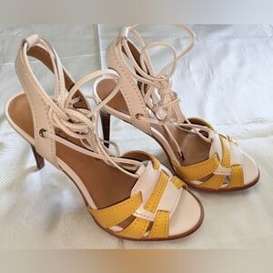 Coach Kiara Women's Strappy Slingback Ankle Wrap Heels Size 5B Yellow & White